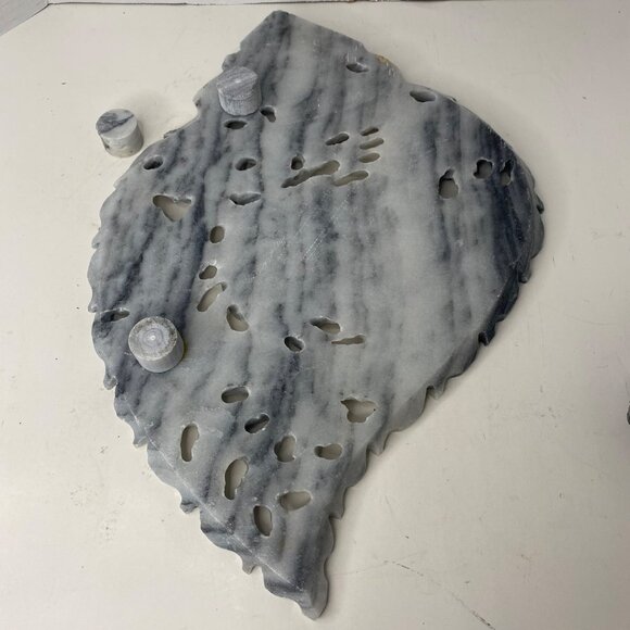 Hand-Carved Marble Decorative Dish Dragon Lotus Design Oyster Plate Candle Tray - Picture 4 of 13